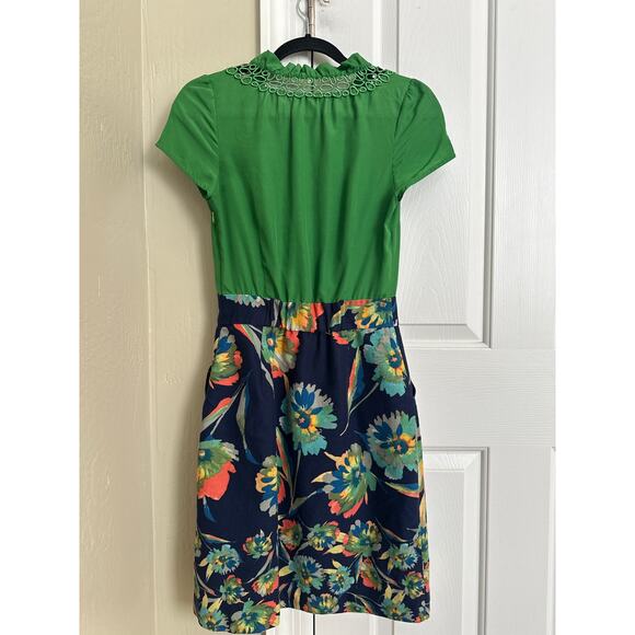 Anthropologie Tabitha Dress Size 2 Green Floral Print Cap Sleeve Career Cocktail - Picture 3 of 6